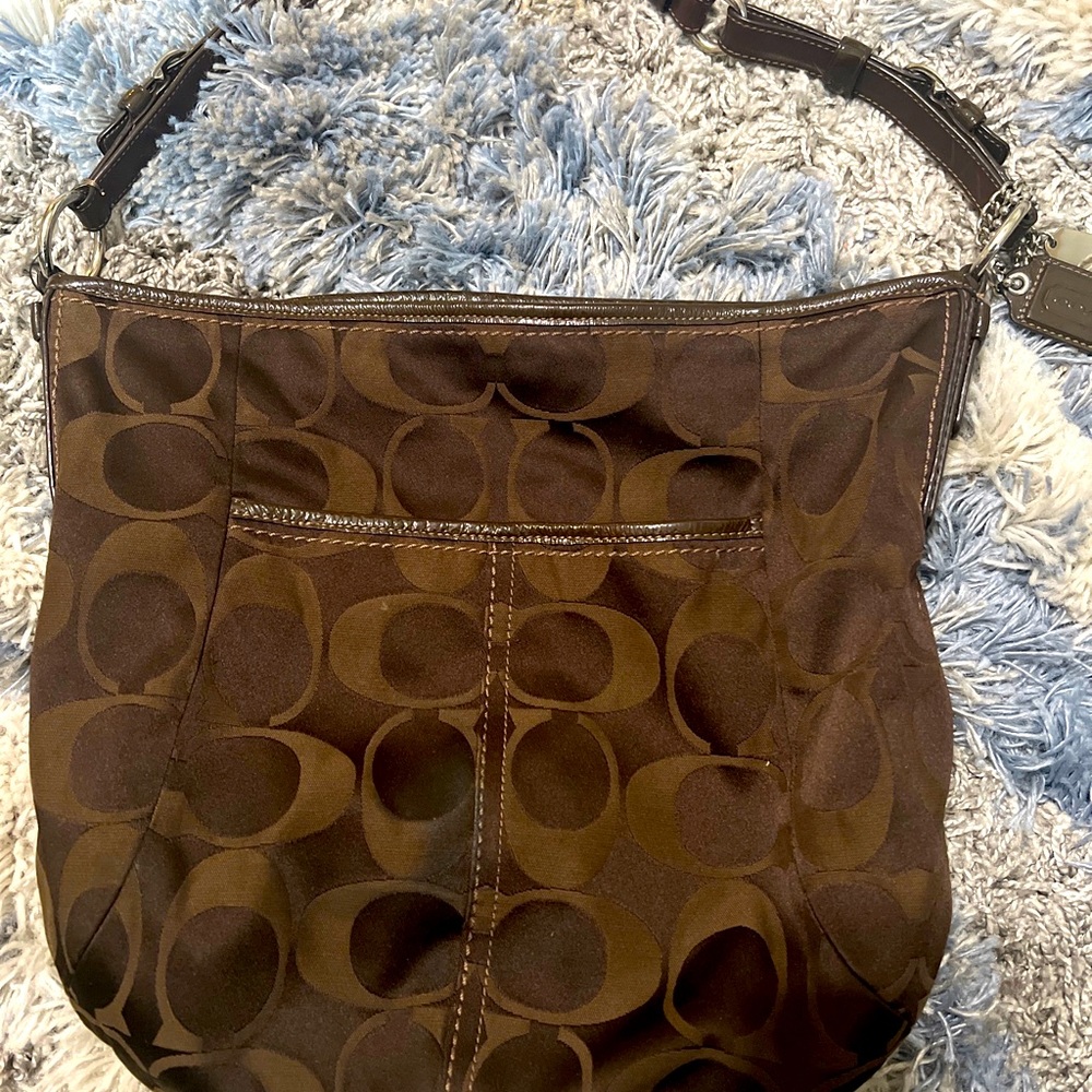 COACH Signature C Carly Chocolate Brown Sateen Purse Great Condition